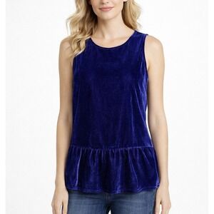 J Crew Blue Velvet Peplum Sleeveless Top Viscose Blend Women Size 2 Elegant
